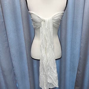 White Smocked Back Tie Wrap Front Crop Top